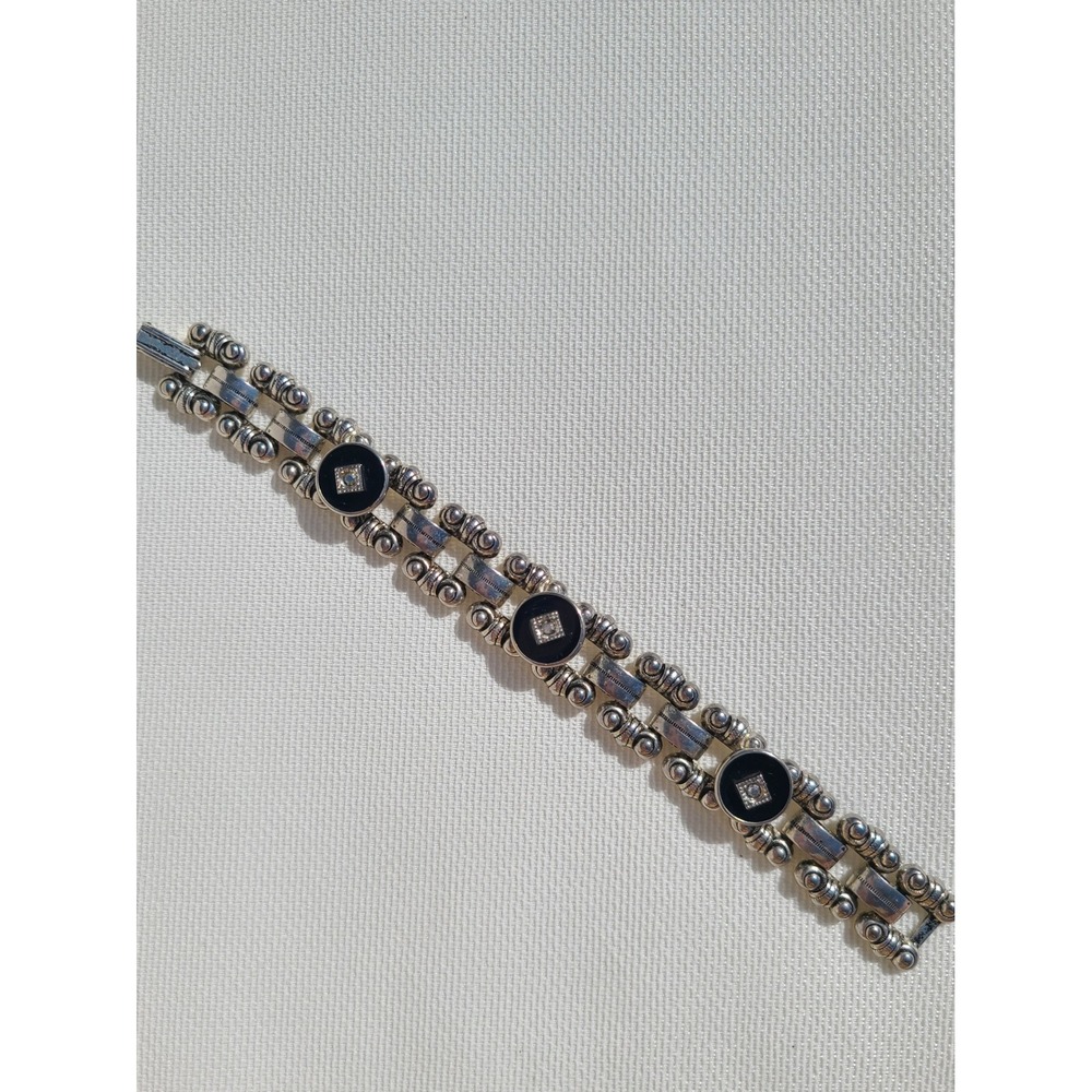 Silver Tone Black Bracelet / No Markings